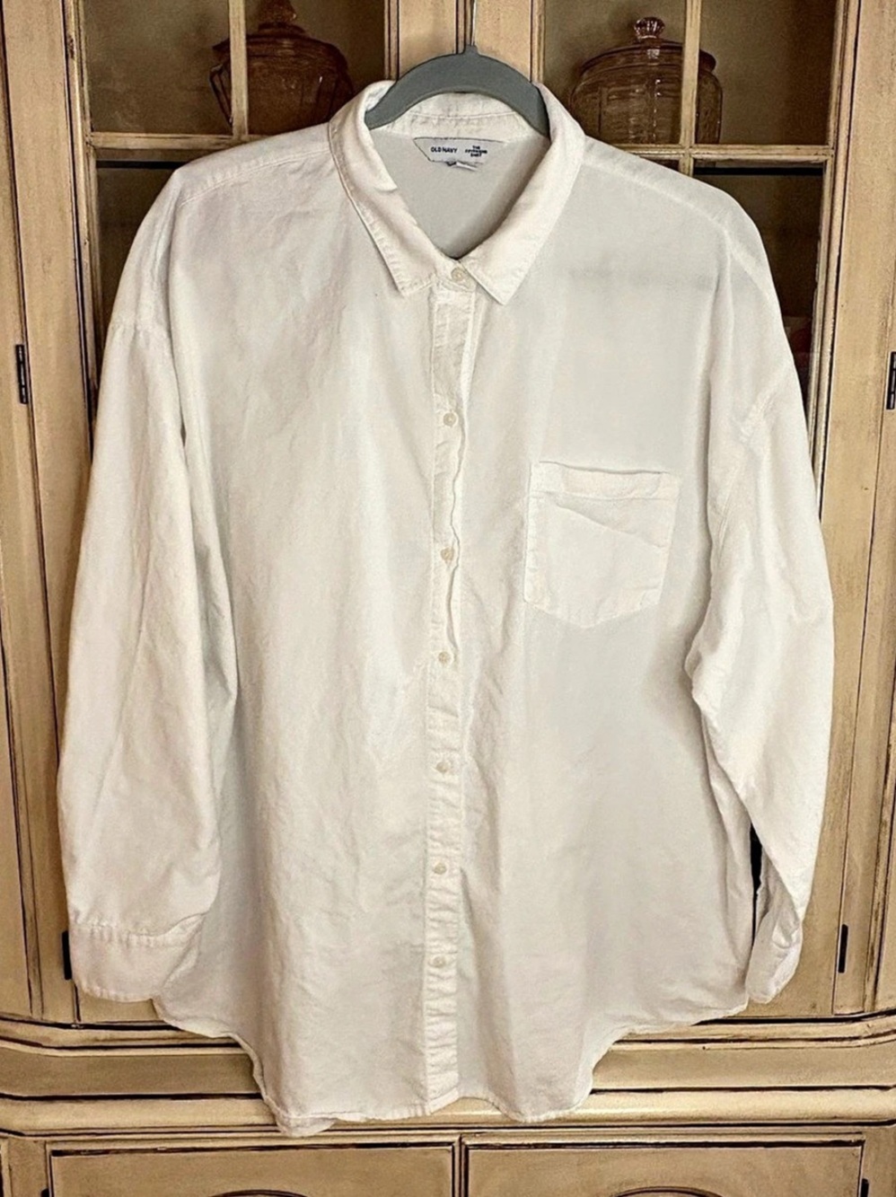 Old Navy Boyfriend Shirt White Cotton Button Down Size XL